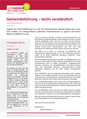 proSooss Newsletter 20/01 -Ortsbild und Gemeindeführung - von Reinhard Kirnbauer